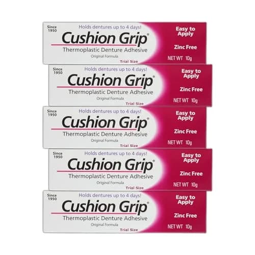 Cushion Grip Thermoplastic Denture Adhesive, 10.35ml (0.35 Fl Oz) Travel Size Pack of 5 | Refits Loose Dentures On The Go thumbnail 1