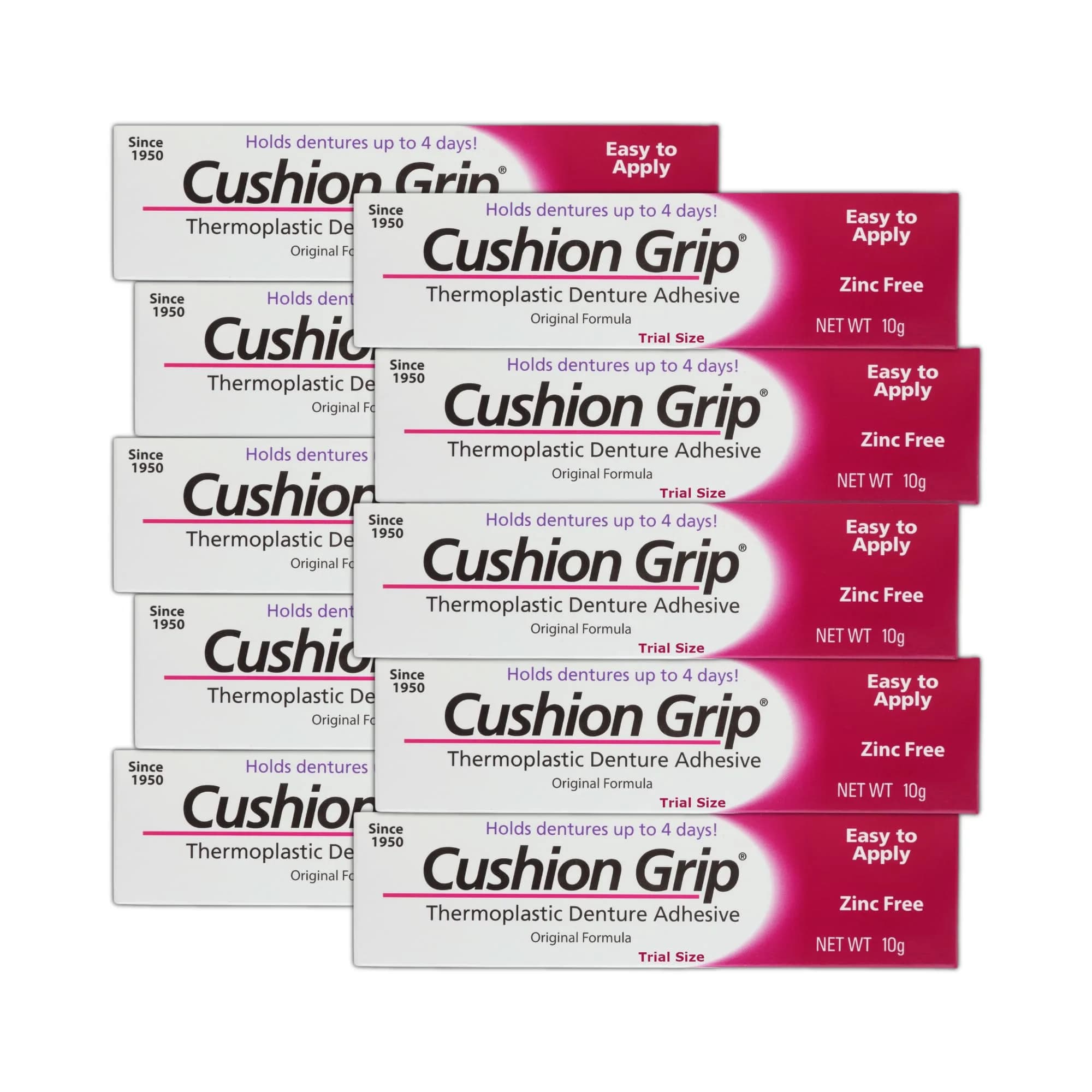 Cushion Grip Thermoplastic Denture Adhesive 10.35ml (0.35 Fl Oz) Pack of 10 | Long-Lasting Hold Up to 4 Days - main product image