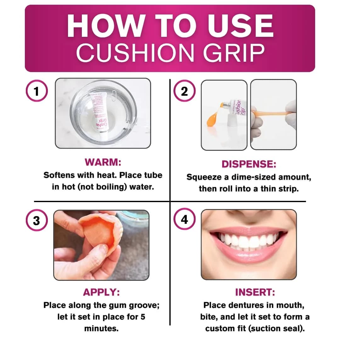 Cushion Grip Thermoplastic Denture Adhesive 10.35ml (0.35 Fl Oz) Pack of 10 | Long-Lasting Hold Up to 4 Days - view 7