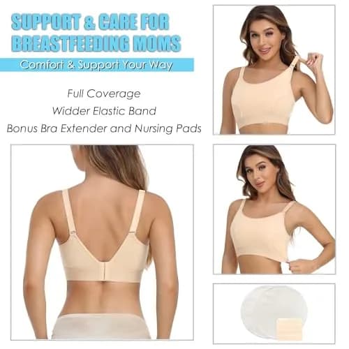 ENSDOAR Hands-Free Pumping Bra Small Beige | Soft Cotton Blend for Nursing & Pumping thumbnail 8