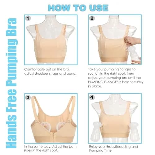 ENSDOAR Hands-Free Pumping Bra Small Beige | Soft Cotton Blend for Nursing & Pumping thumbnail 9