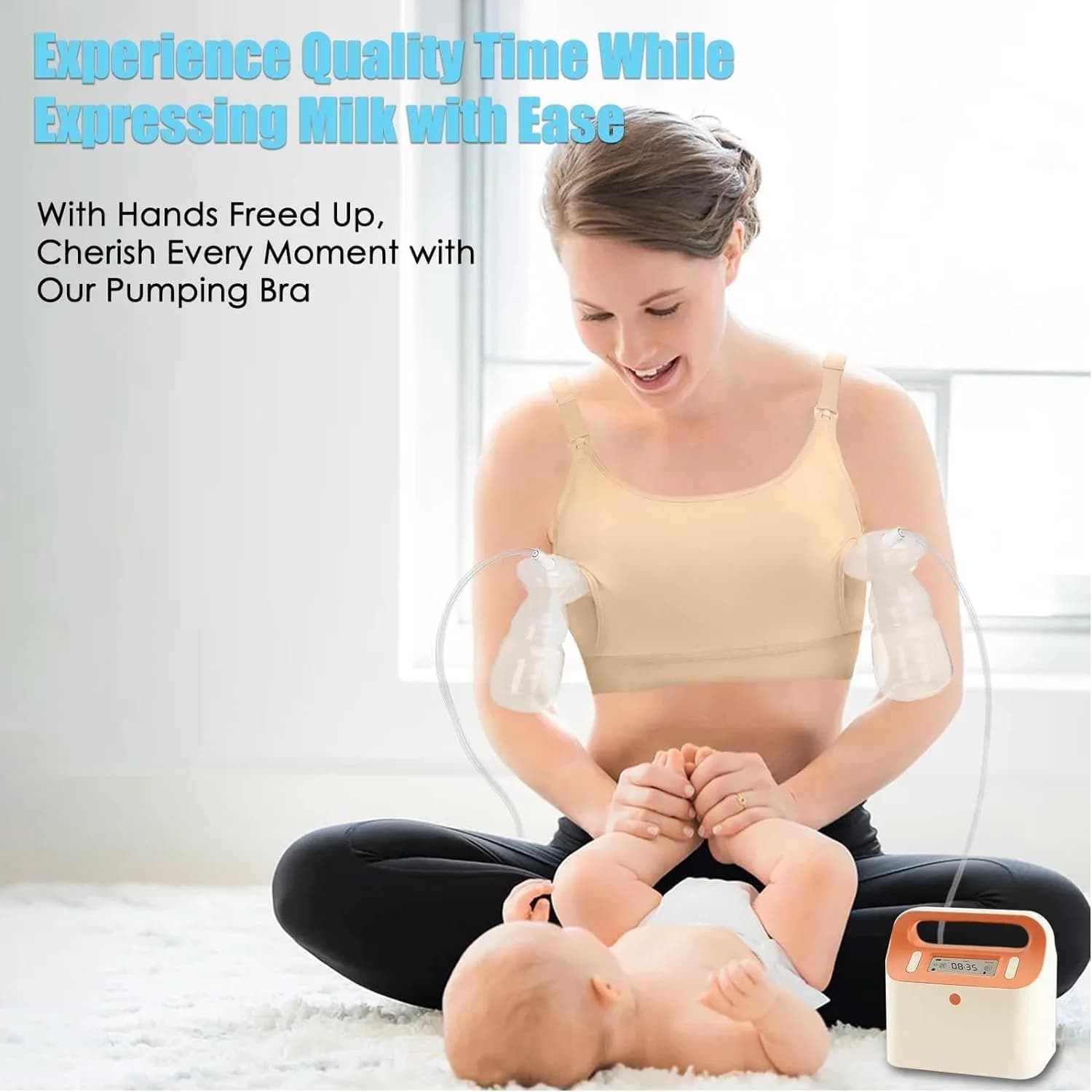 ENSDOAR Hands Free Pumping Bra with Adjustable Straps, Beige, Small | Comfortable Cotton Blend for Nursing & Pumping - view 5