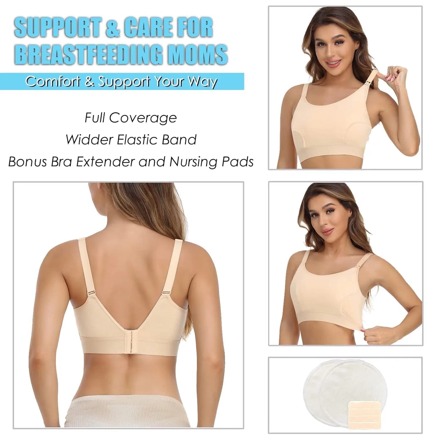 ENSDOAR Hands Free Pumping Bra with Adjustable Straps, Beige, Small | Comfortable Cotton Blend for Nursing & Pumping - view 6