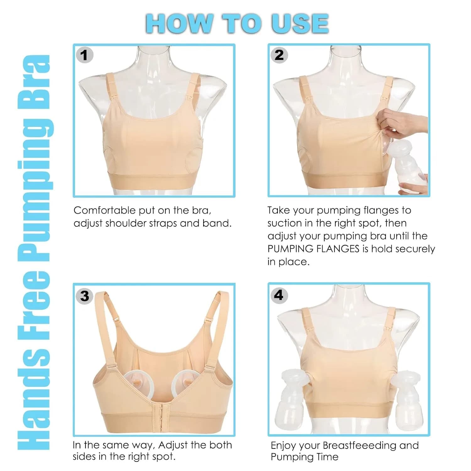 ENSDOAR Hands Free Pumping Bra with Adjustable Straps, Beige, Small | Comfortable Cotton Blend for Nursing & Pumping - view 9