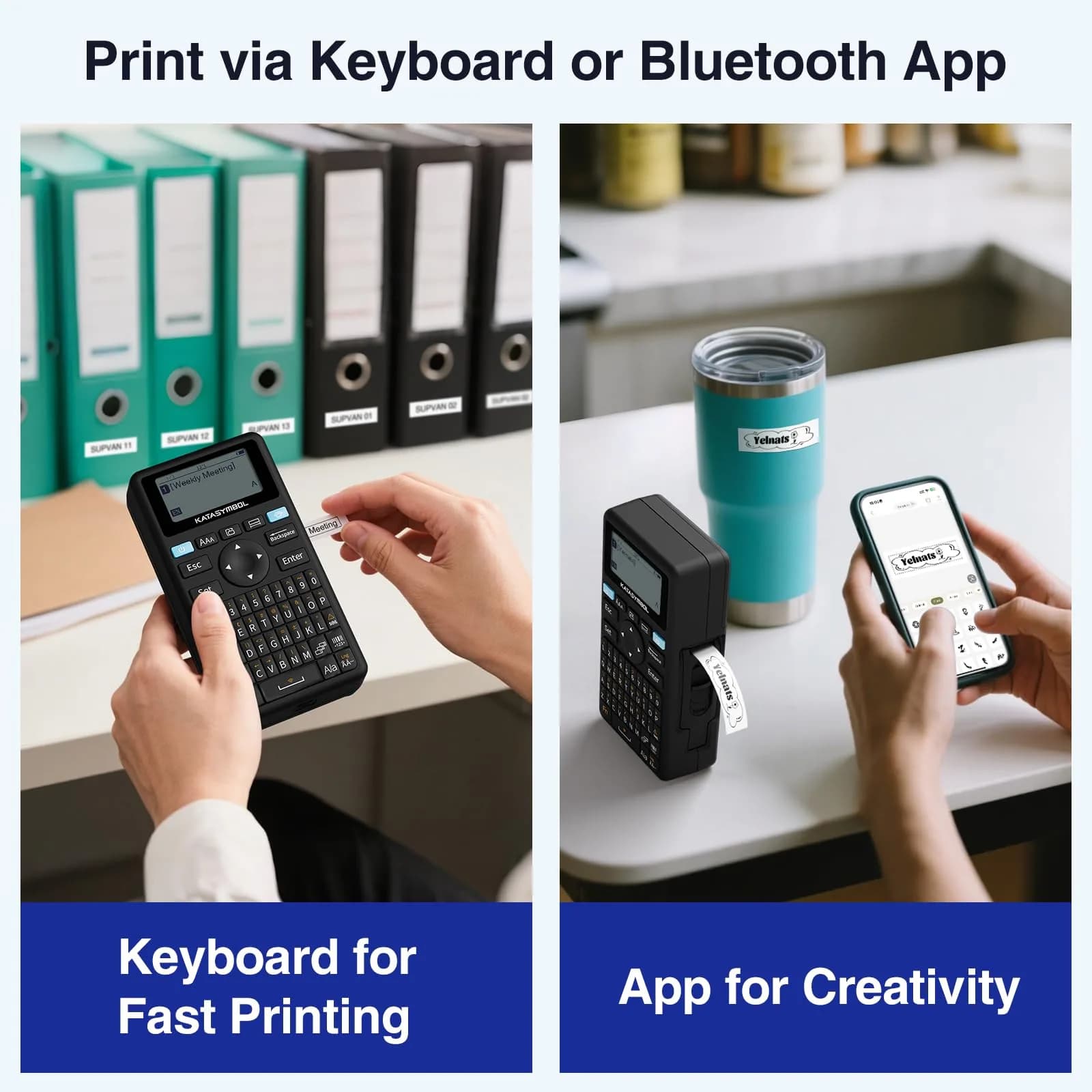 SUPVAN E11 Bluetooth Label Maker Machine with Keyboard & App, USB-C Rechargeable, Black - Includes 4 Tapes (Set 2) - view 2
