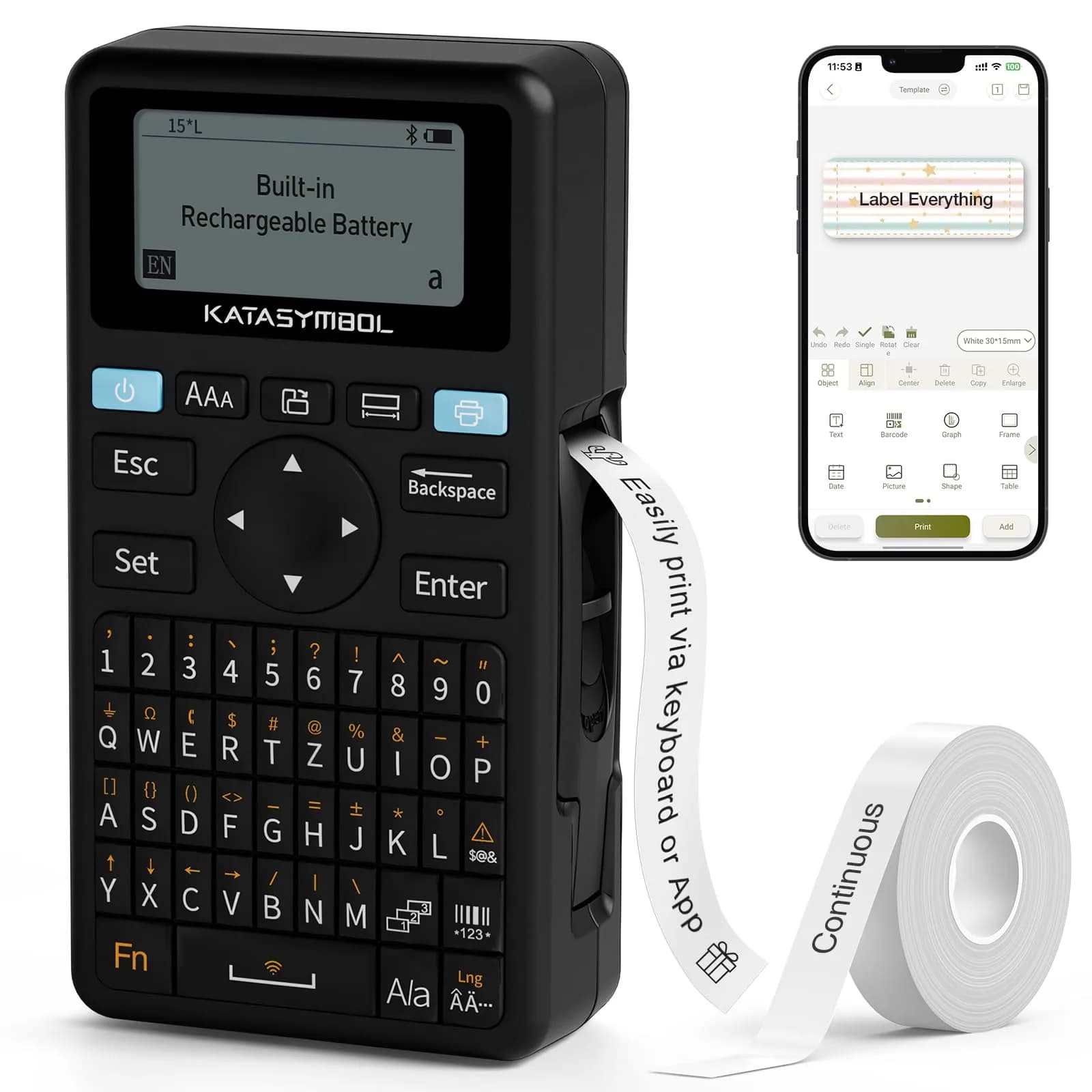 SUPVAN E11 Bluetooth Label Maker Machine with 4 Tapes | Rechargeable Inkless Labeler - main product image
