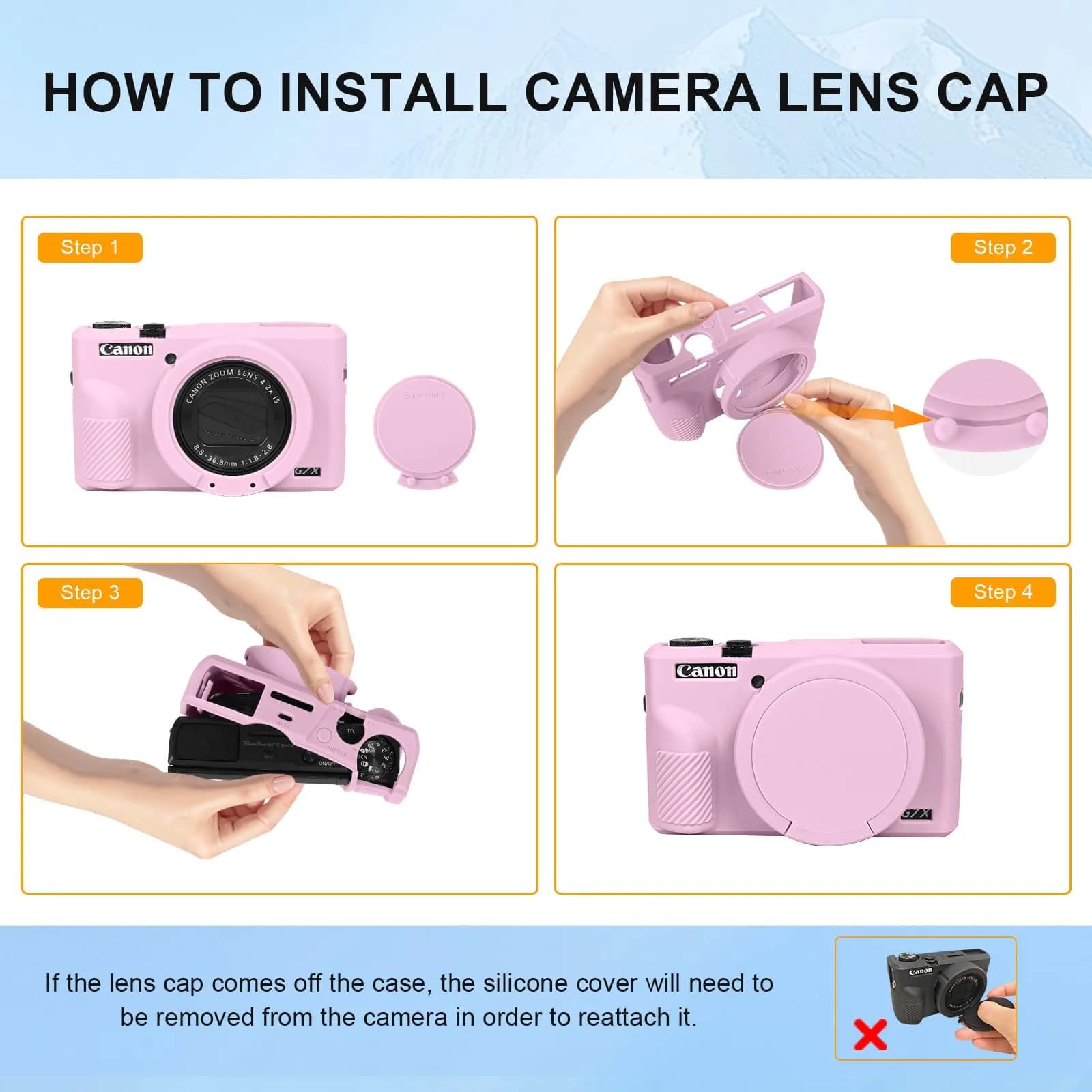 Easy Hood Silicone Camera Case for Canon G7X Mark III (Light Pink) | Protects from Dust & Scratches - view 5