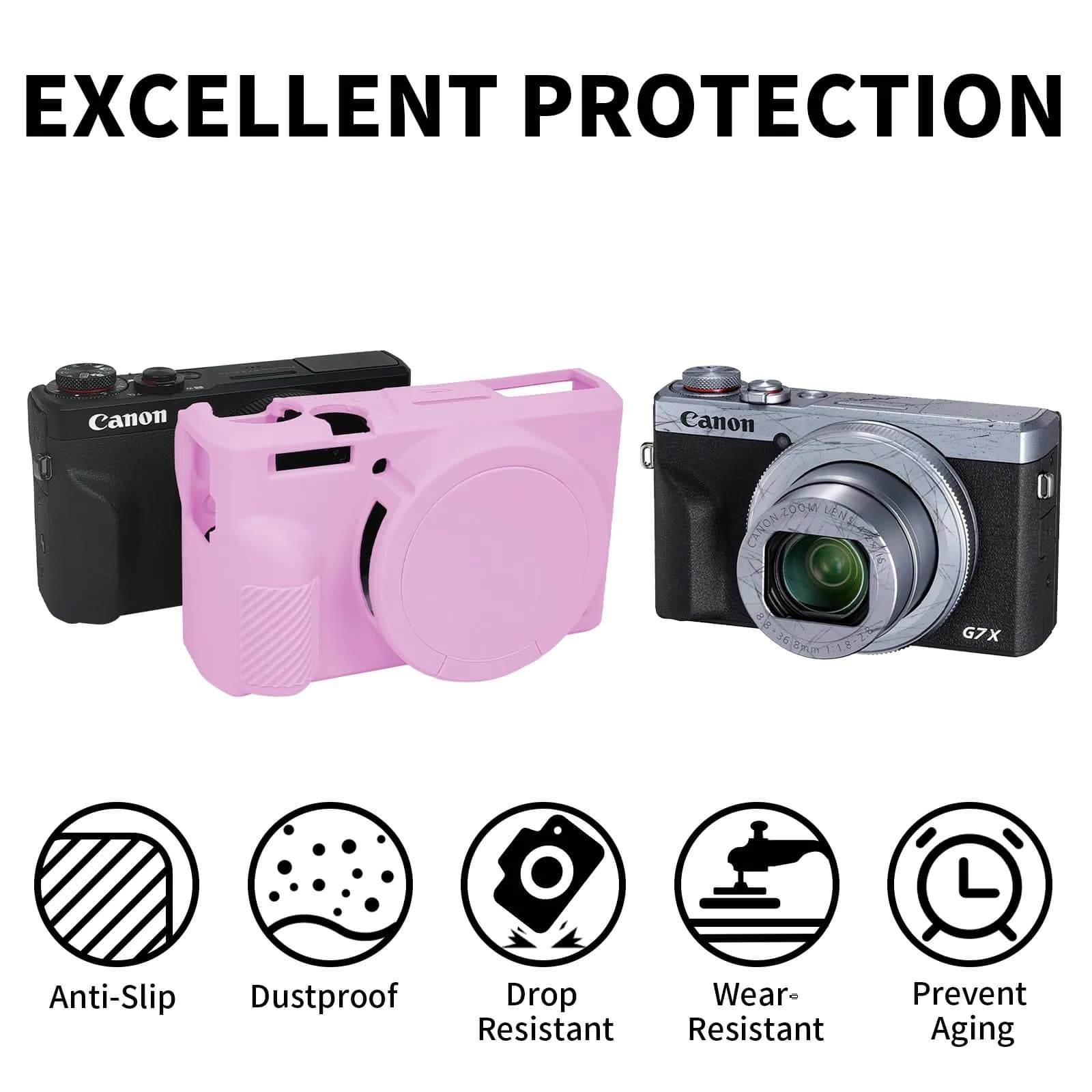 Easy Hood Silicone Camera Case for Canon G7X Mark III (Light Pink) | Protects from Dust & Scratches - view 2