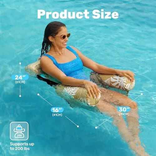Sloosh Inflatable Pool Floats Lounge Chairs 2-Pack | Tropical Leaves-Champagne, Pink (2 Chairs) thumbnail 5
