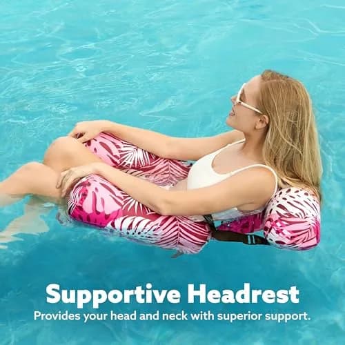 Sloosh Inflatable Pool Floats Lounge Chairs 2-Pack | Tropical Leaves-Champagne, Pink (2 Chairs) thumbnail 6