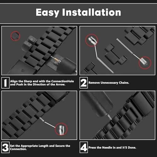 CeiLarv Stainless Steel Watch Band for Amazfit T-Rex 3, 22mm (Black) | Polished Metal Strap with Quick Release thumbnail 5