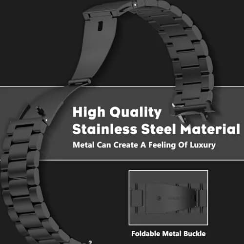 CeiLarv Stainless Steel Watch Band for Amazfit T-Rex 3, 22mm (Black) | Polished Metal Strap with Quick Release thumbnail 3
