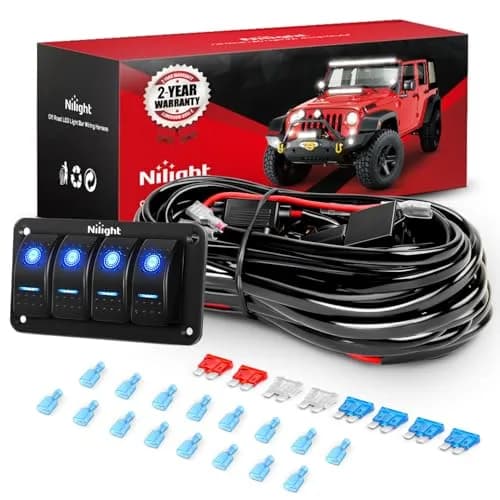 Nilight 4 Gang Rocker Switch Panel Wiring Harness Kit 12V | 16AWG 14AWG 12AWG Power Relay Blade Fuse 5Pin 4 Gang Toggle Switches for Cars Boat ATV Trucks-8 Leads thumbnail 1