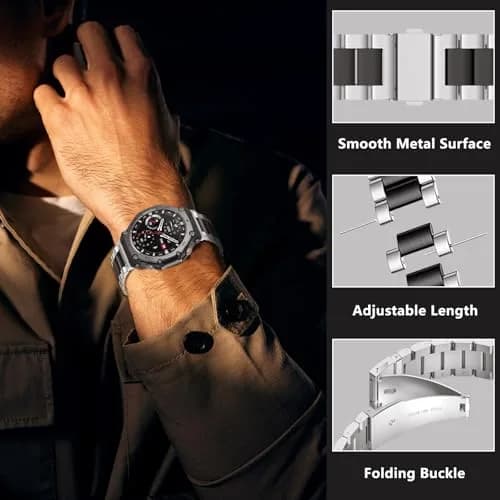 CeiLarv Metal Watch Band for Amazfit T-Rex 3 | Silver Black 2.2cm (0.87in) thumbnail 2