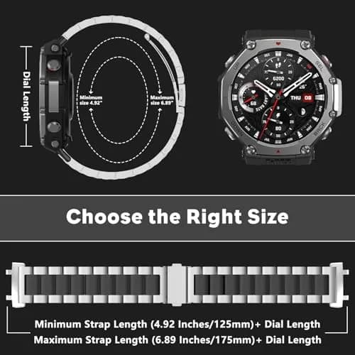 CeiLarv Metal Watch Band for Amazfit T-Rex 3 | Silver Black 2.2cm (0.87in) thumbnail 4