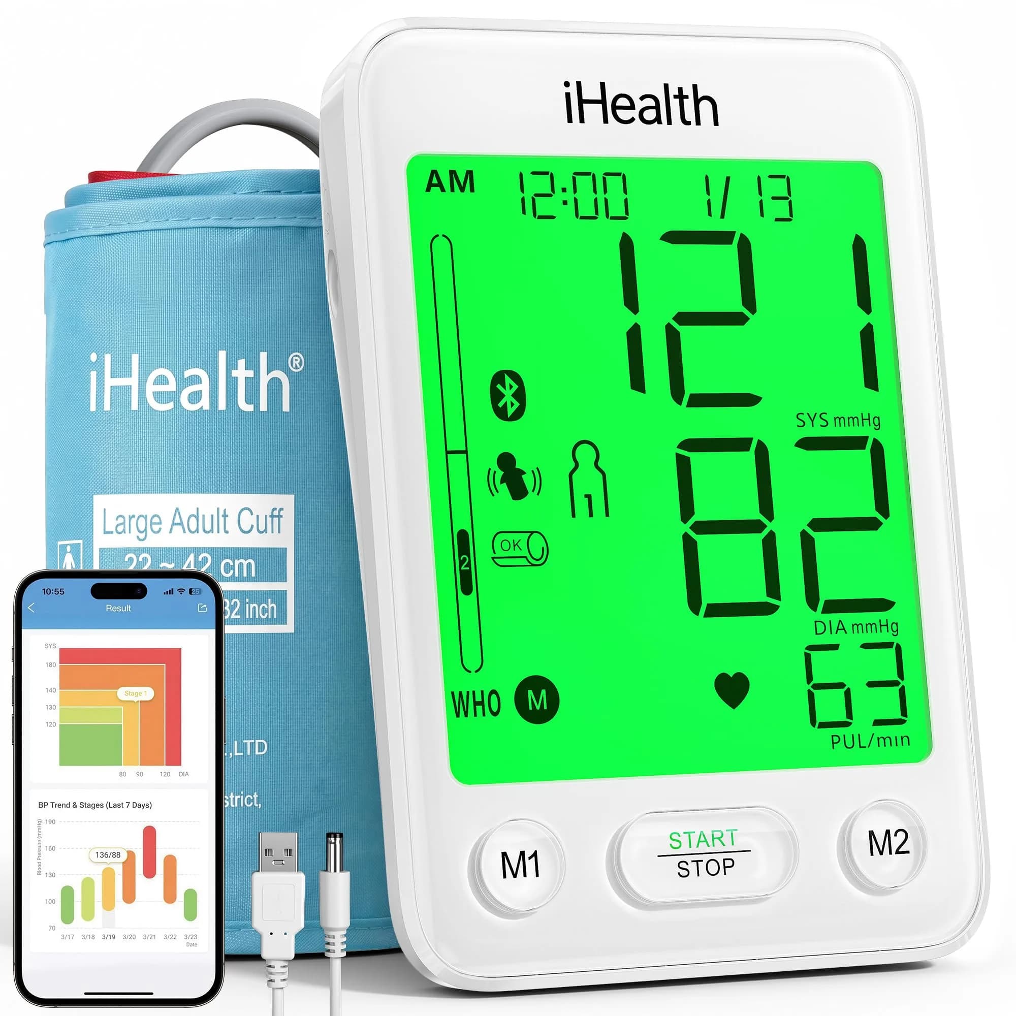 iHealth Accu Bluetooth Upper Arm Blood Pressure Monitor with Large Cuff (22-42 cm) | Clinically Accurate Home BP Monitoring - main product image