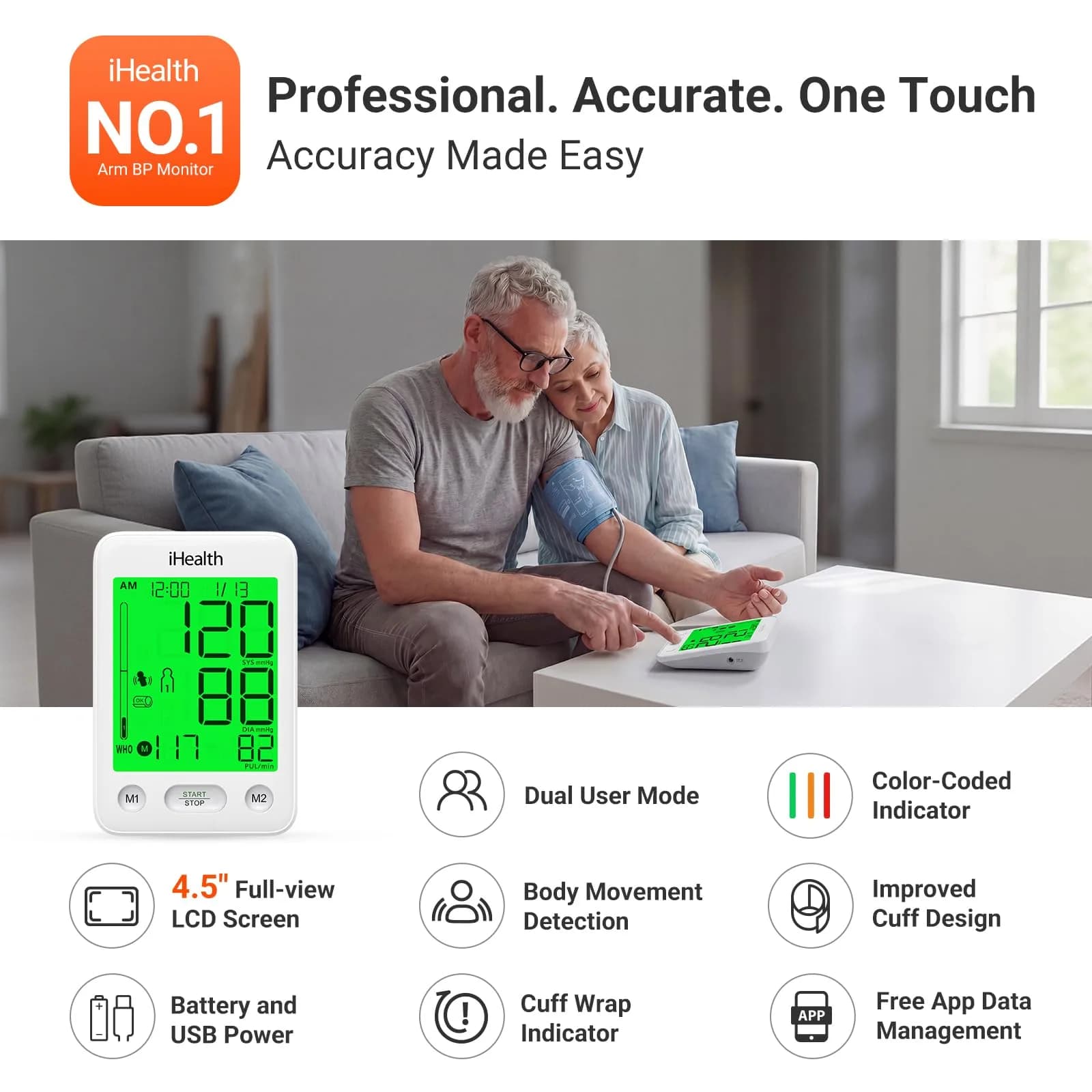 iHealth Accu Bluetooth Upper Arm Blood Pressure Monitor with Large Cuff (22-42 cm) | Clinically Accurate Home BP Monitoring - view 2