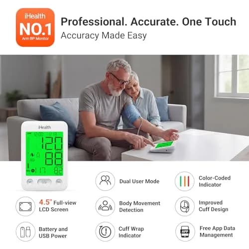 iHealth Accu Bluetooth Upper Arm Blood Pressure Monitor with Large Cuff (22-42 cm) | Clinically Accurate Home BP Monitoring thumbnail 2