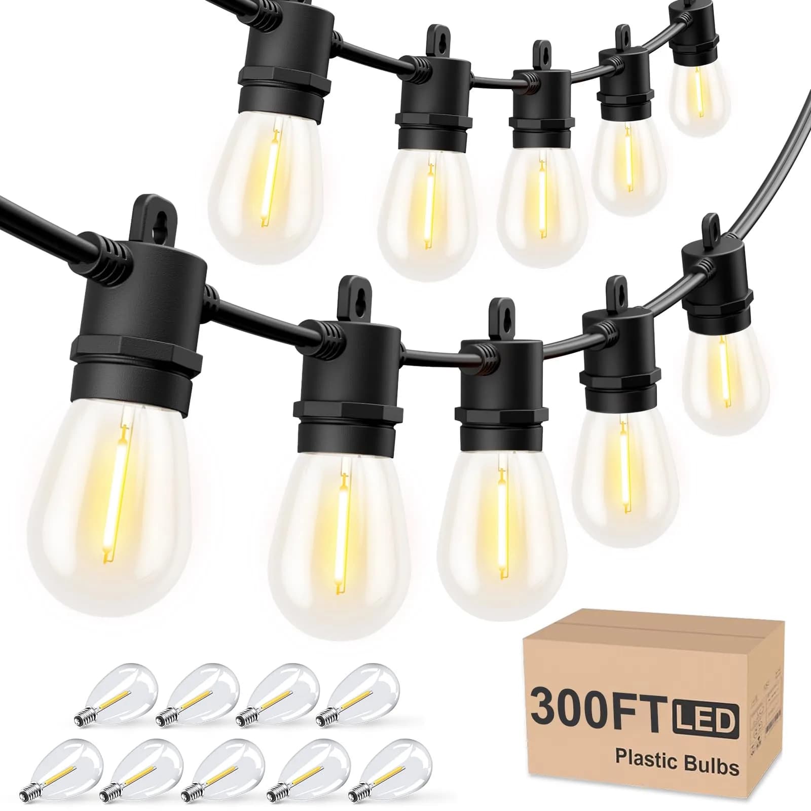 Svater Outdoor String Lights LED 100FT Waterproof for Outside Patio Light — Black