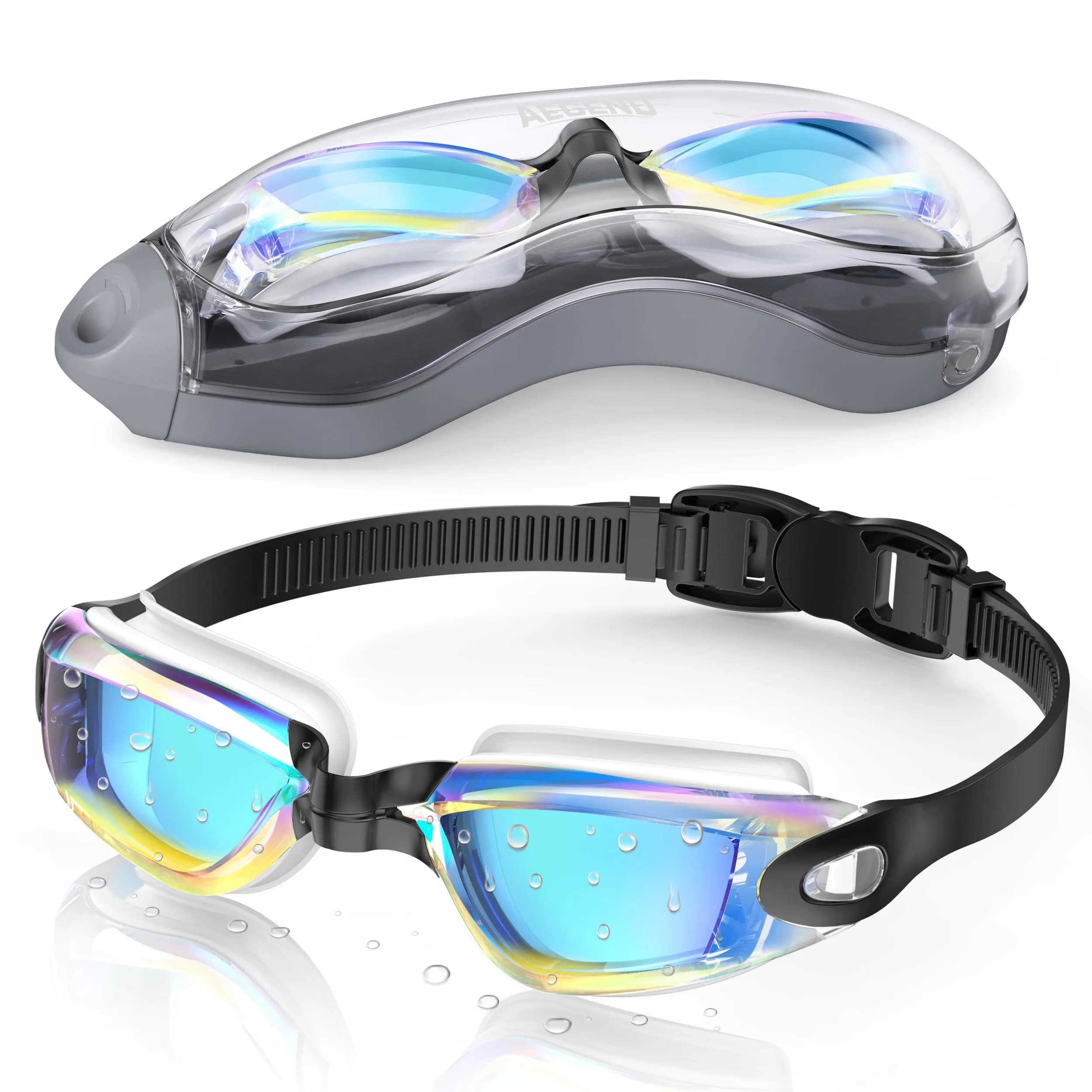 Aegend Mirrored Swim Goggles for Adults & Youth | Anti-Fog, UV Protection, Leakproof