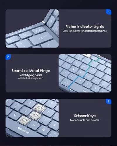 Samsers Foldable Bluetooth Keyboard and Mouse Combo - Full-Size Portable Travel Keyboard & Rechargeable Wireless Mouse for Windows Android iOS Mac OS, Young Blue thumbnail 6