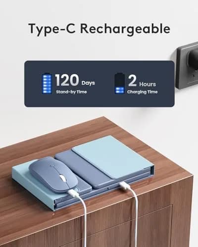 Samsers Foldable Bluetooth Keyboard and Mouse Combo - Full-Size Portable Travel Keyboard & Rechargeable Wireless Mouse for Windows Android iOS Mac OS, Young Blue thumbnail 7