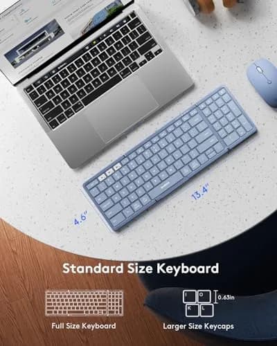 Samsers Foldable Bluetooth Keyboard and Mouse Combo - Full-Size Portable Travel Keyboard & Rechargeable Wireless Mouse for Windows Android iOS Mac OS, Young Blue thumbnail 3