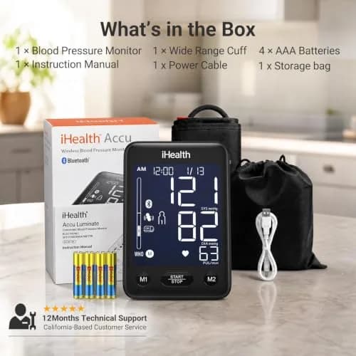 iHealth Accu Bluetooth Upper Arm Blood Pressure Monitor with Large Cuff | Clinically Accurate Home BP Machine thumbnail 9