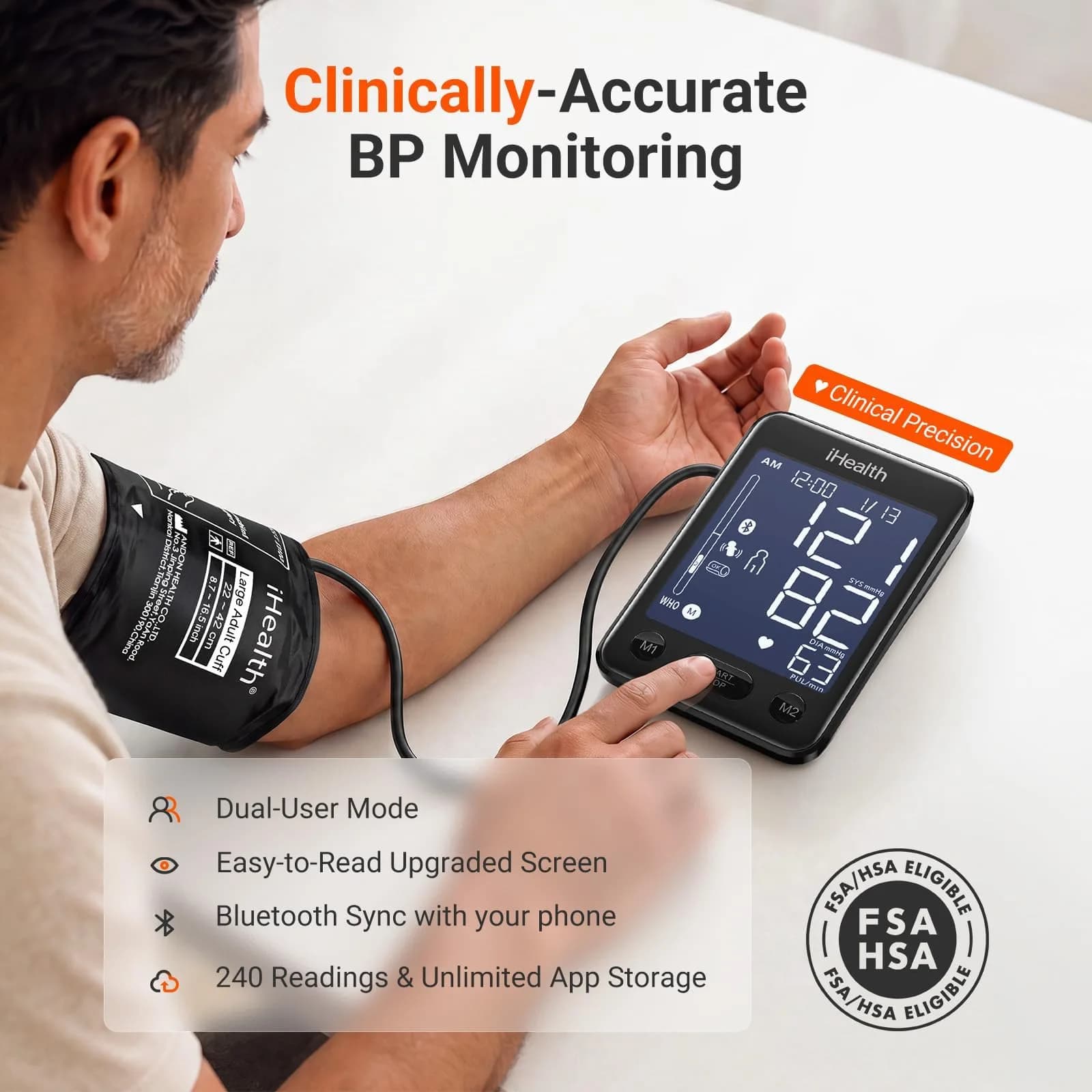 iHealth Accu Bluetooth Upper Arm Blood Pressure Monitor with Large Cuff | Clinically Accurate Home BP Machine - view 2