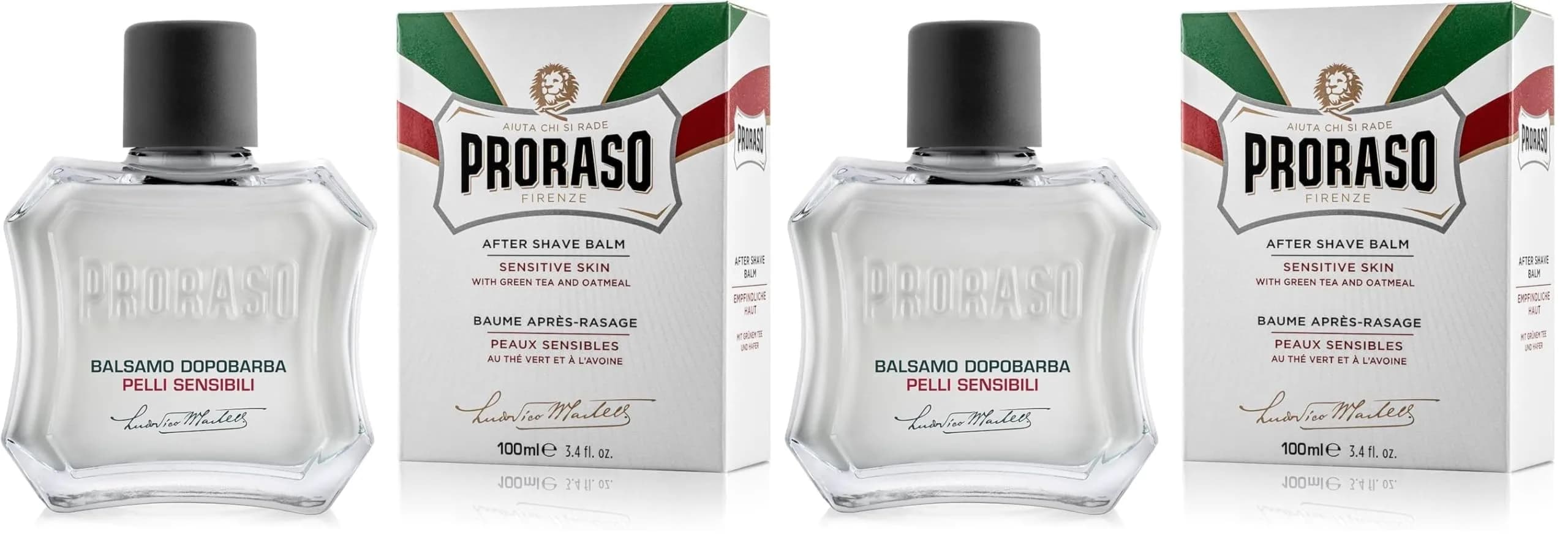 Proraso After Shave Balm - Oatmeal & Green Tea | Nourishing & Gentle Formula for Sensitive Skin - 3.4oz (Pack of 2) — 3.4 Fl Oz