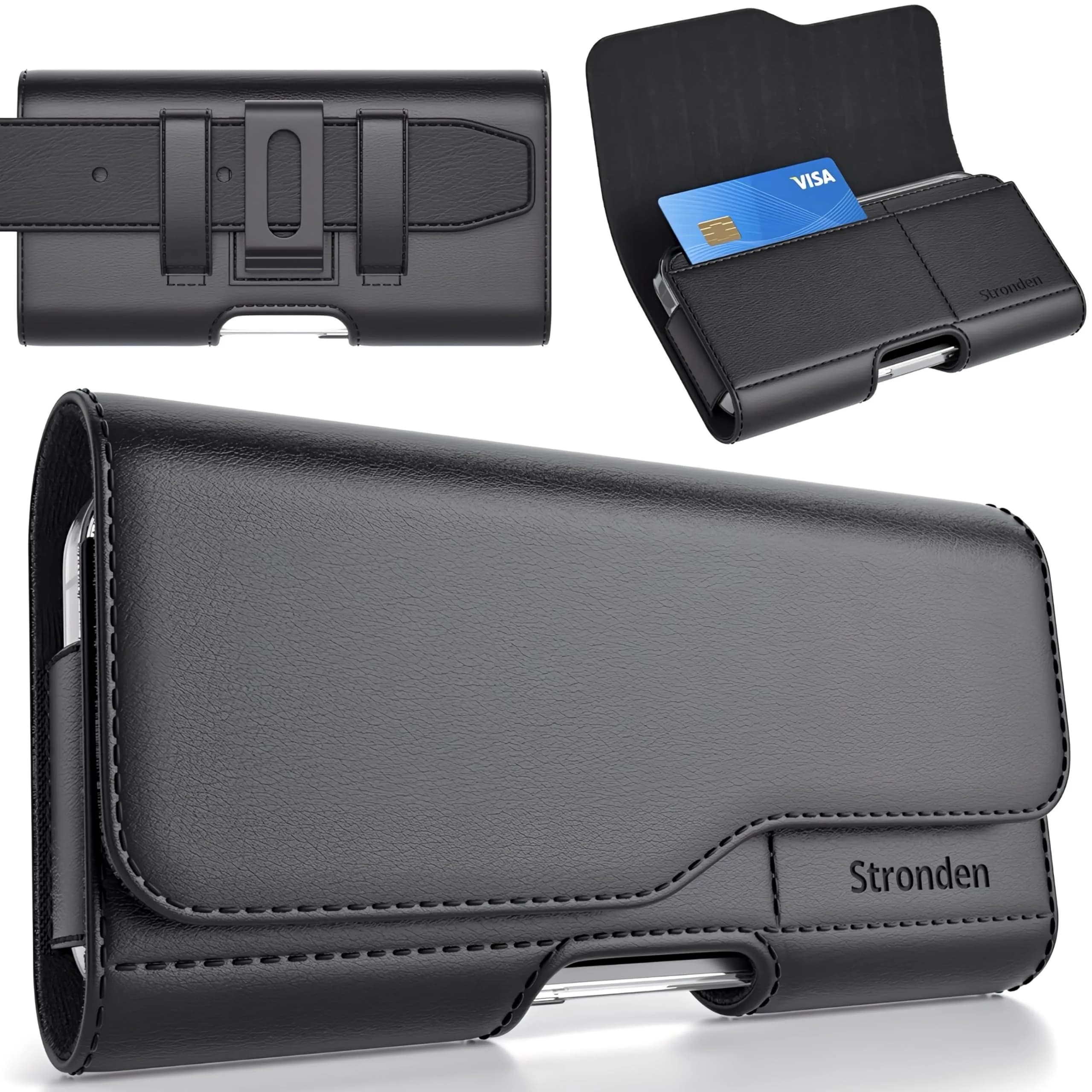 Stronden Leather Holster for iPhone 17 Pro Max, 16 Pro Max | Magnetic Closure, Card Holder, Impact-Resistant Belt Clip — Extra Large