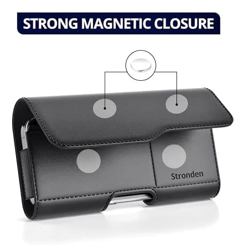 Stronden Leather Holster for iPhone 17 Pro Max, 16 Pro Max | Magnetic Closure, Card Holder, Impact-Resistant Belt Clip thumbnail 3