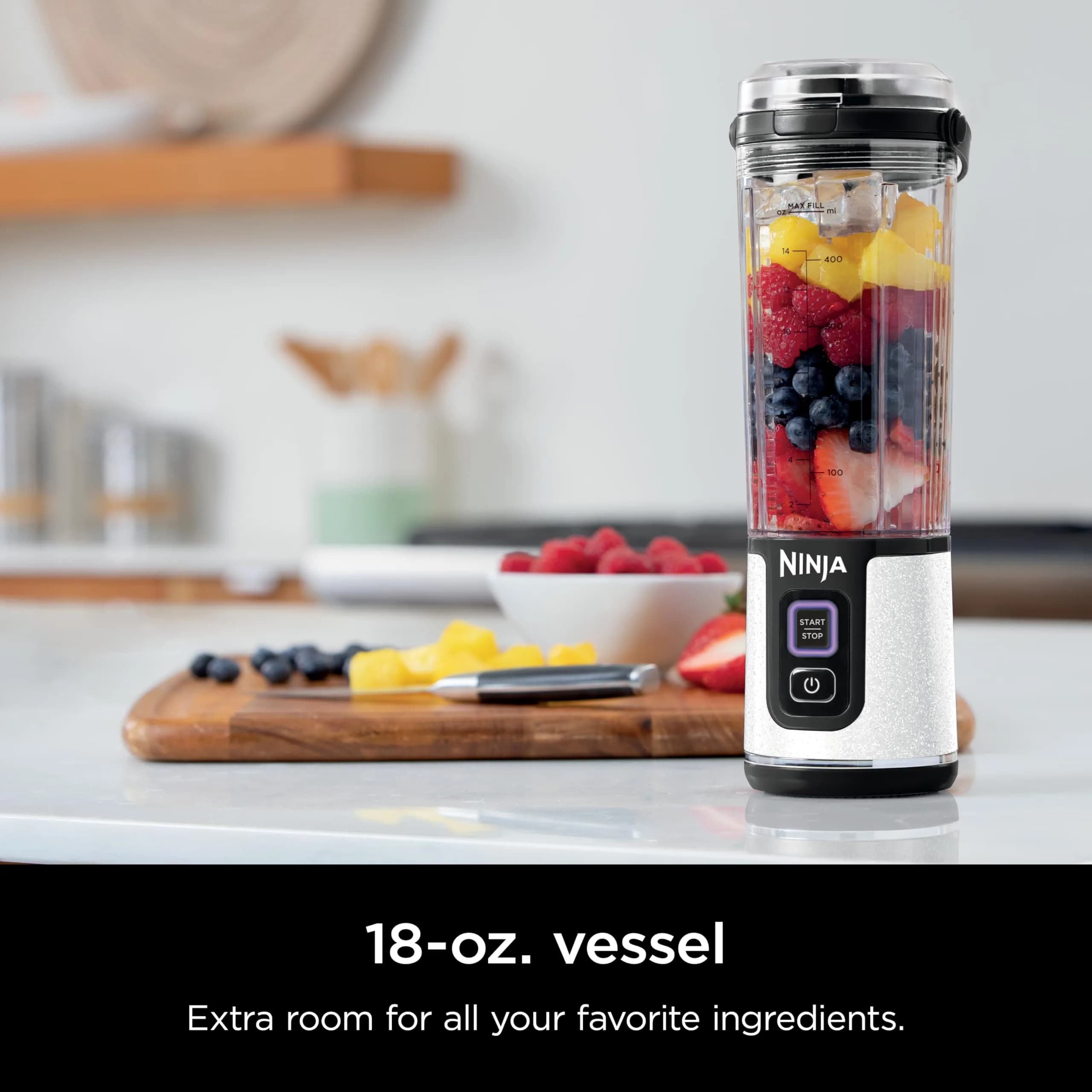 Ninja Blast Portable Blender Cordless 18oz White Glitter BC152GL | Blends Ice & Frozen Fruit Anywhere - view 2