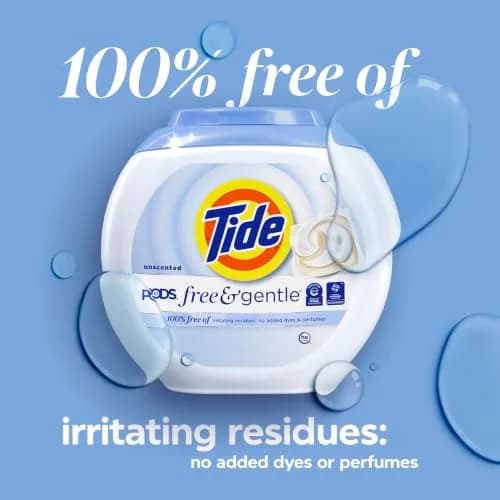 Tide PODS Free & Gentle Laundry Detergent Pacs 102 Count | Hypoallergenic & Dye-Free for Sensitive Skin thumbnail 7