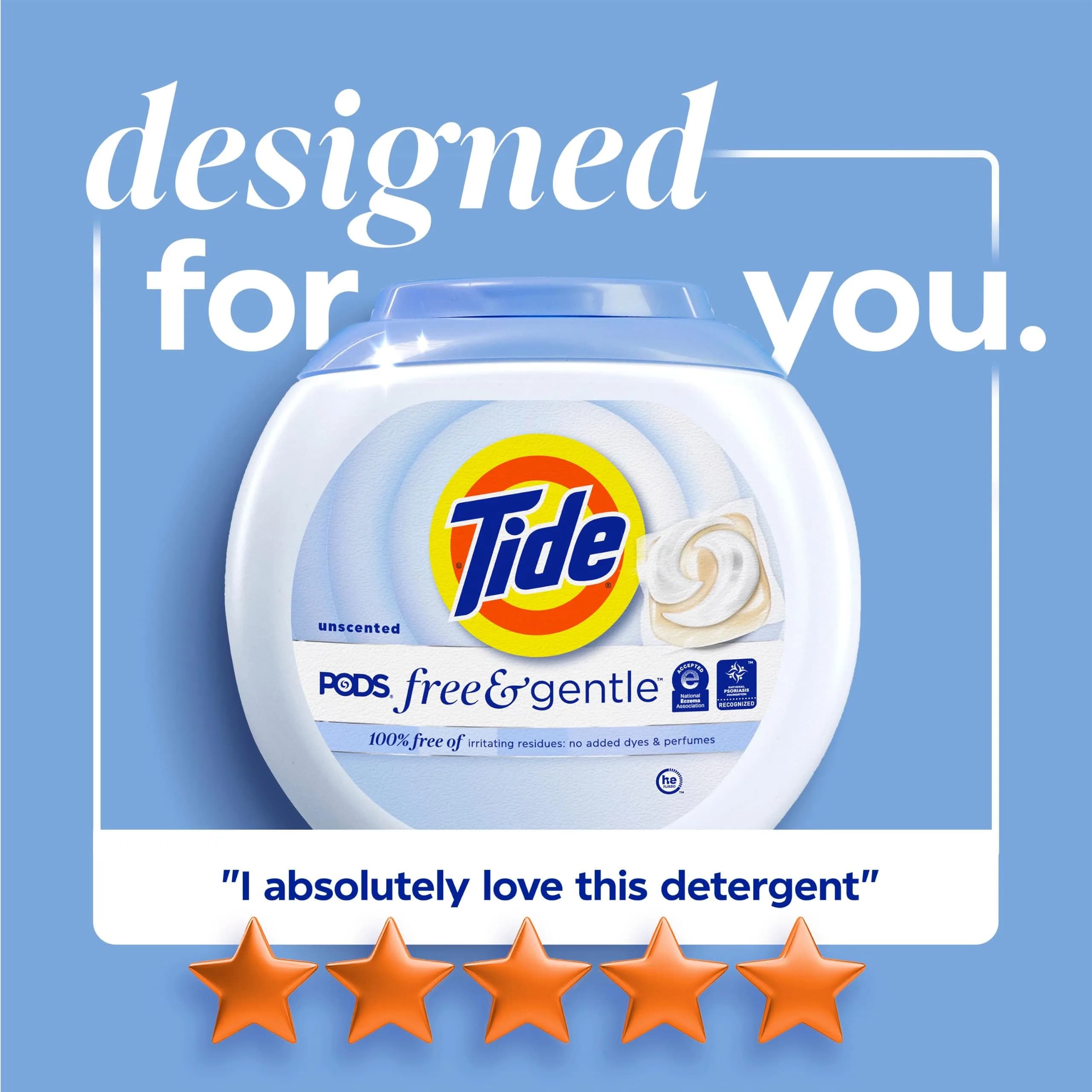 Tide PODS Free & Gentle Laundry Detergent Pacs, 102 Count | Hypoallergenic & Dye-Free Formula - view 5