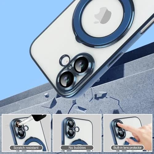 Omio Magnetic Invisible Stand Case for iPhone 16 Ultramarine | Slim Shockproof with Camera Lens Protector thumbnail 4