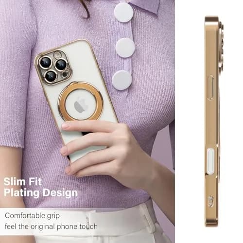Omio Magnetic Invisible Stand Case for iPhone 16 Pro Max 6.9 inch | Clear Plating with Kickstand & MagSafe Support thumbnail 2