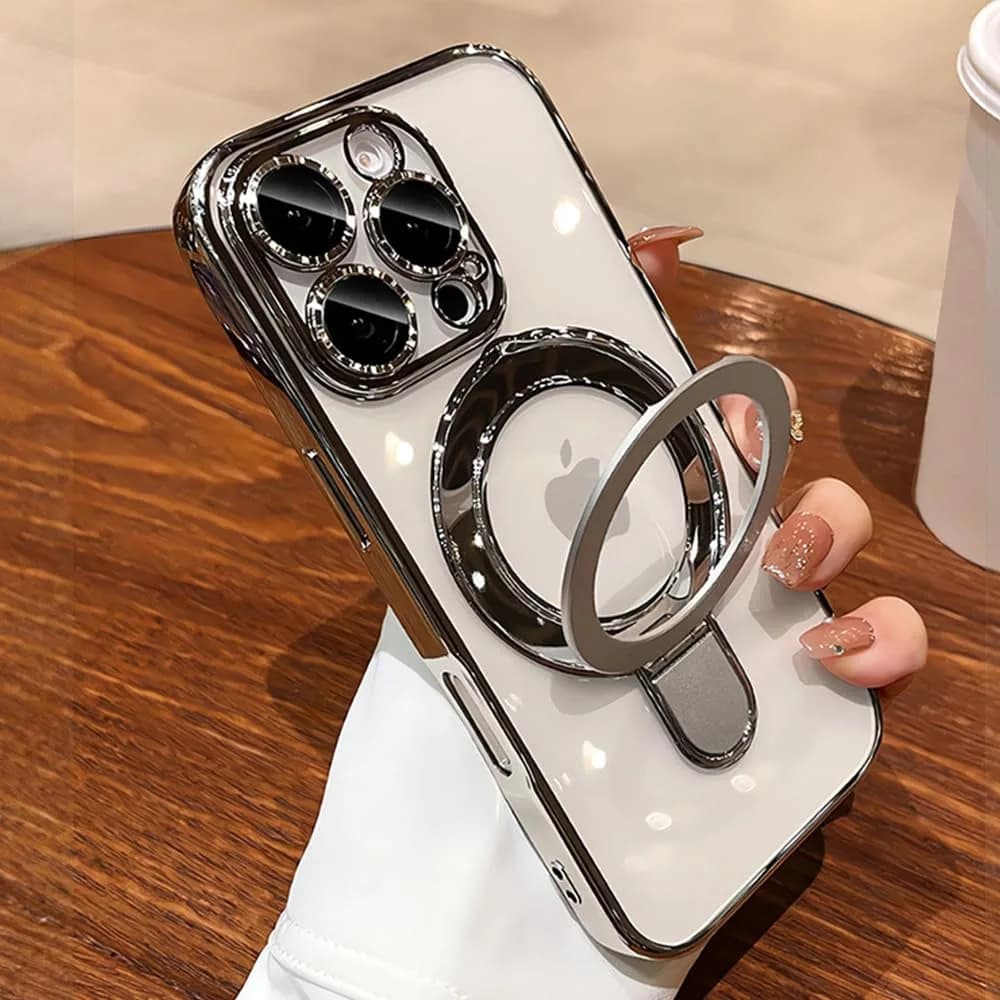 Omio Clear Magnetic Stand Case for iPhone 16 Pro Max 6.9 inch | Compatible with MagSafe, Shockproof TPU with Camera Lens Protector