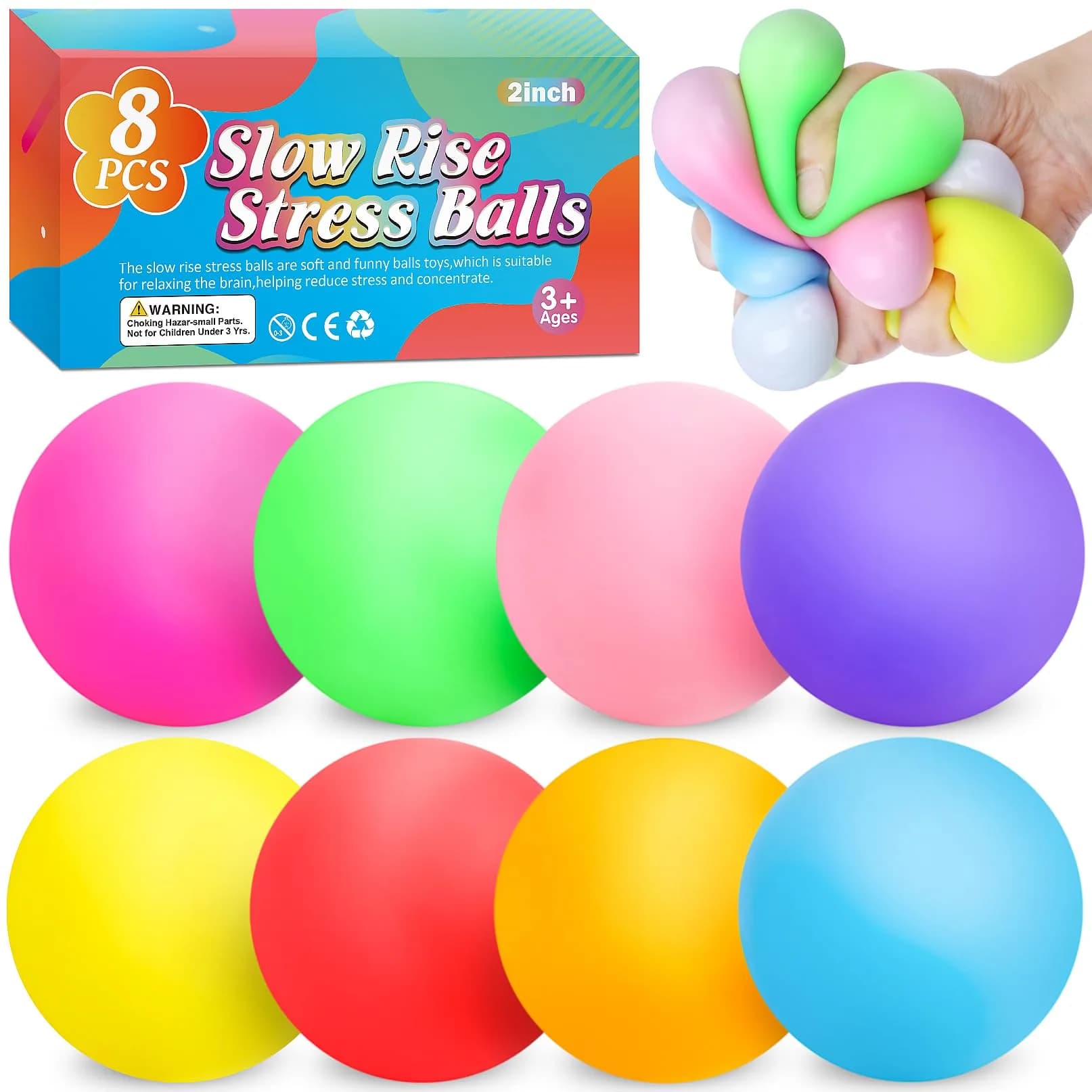 VISCOO 60 Pack Slow Rising Stress Cube Fidget Toys | Non-Toxic BPA-Free — 2 in - 8 Colors