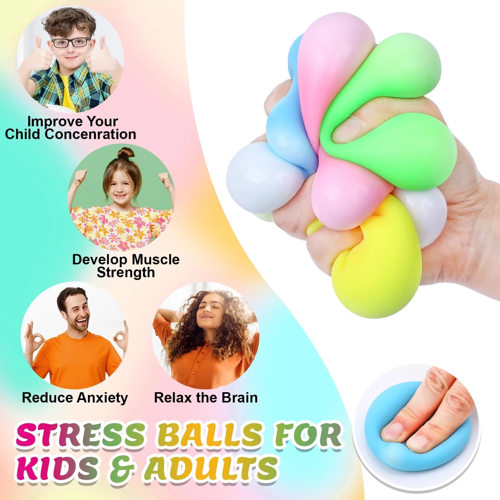 VISCOO 8 Pack Slow Rising Stress Balls, 5 cm (2 Inch) | Non-Toxic TPR for Anxiety Relief - view 5