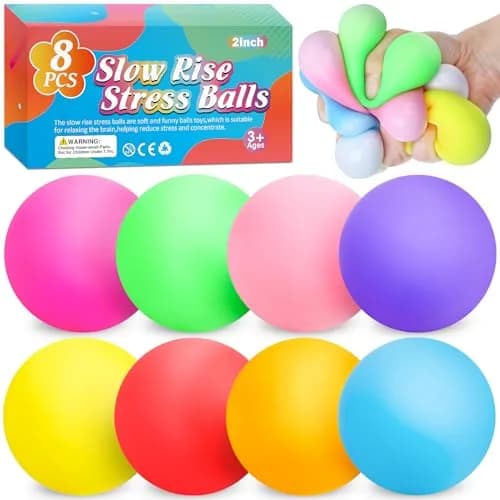 VISCOO 8 Pack Slow Rising Stress Balls, 5 cm (2 Inch) | Non-Toxic TPR for Anxiety Relief thumbnail 1