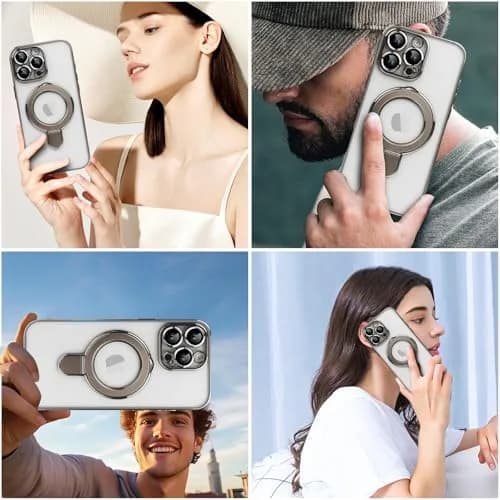 Omio Magnetic Invisible Stand Case for iPhone 16 Pro Max 6.9 inch | Clear Plating Soft Shockproof with Camera Lens Protector thumbnail 7