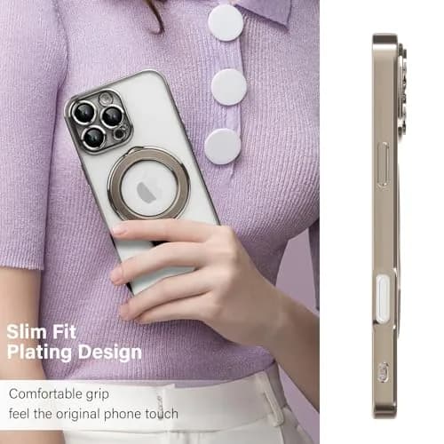 Omio Magnetic Invisible Stand Case for iPhone 16 Pro Max 6.9 inch | Clear Plating Soft Shockproof with Camera Lens Protector thumbnail 2