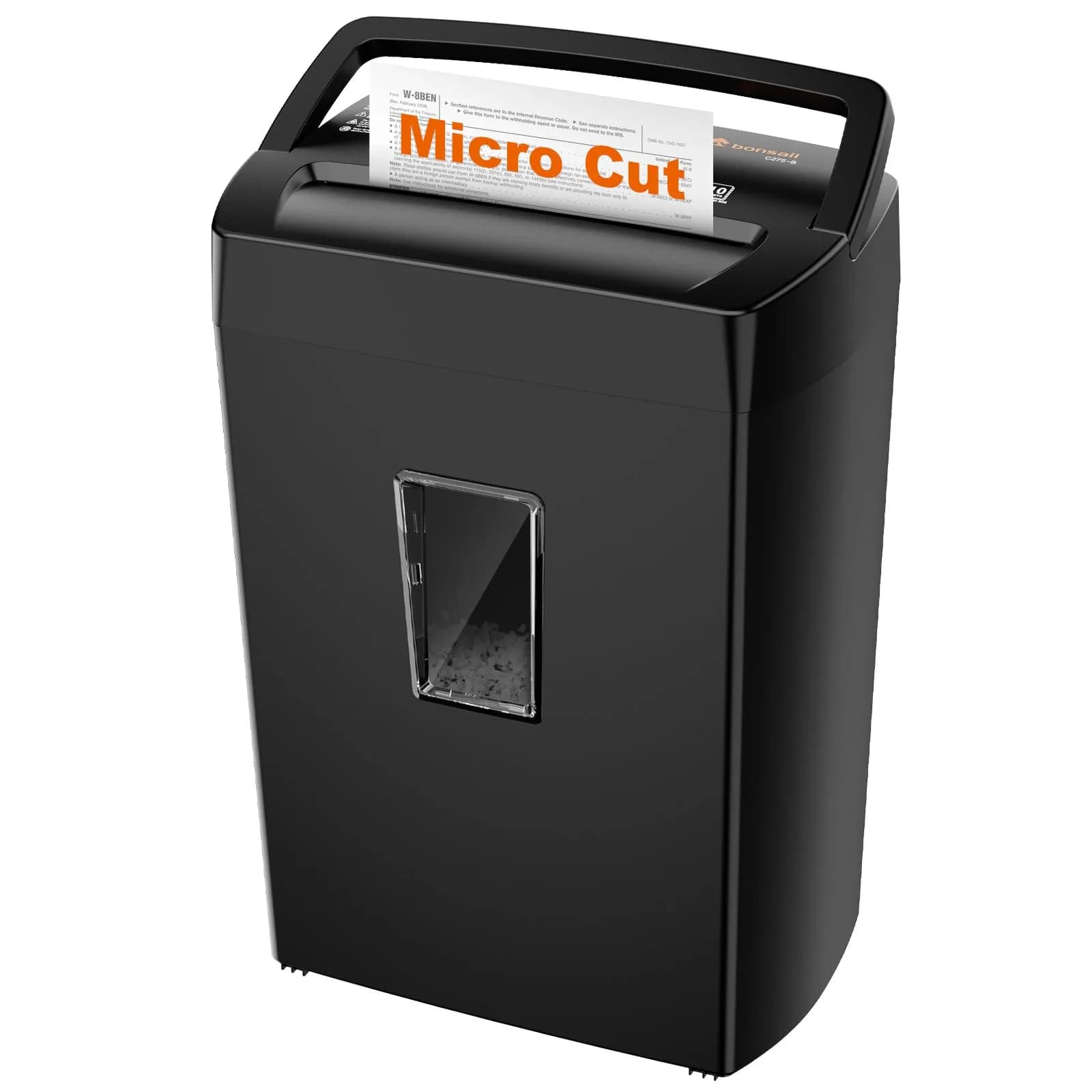 Bonsaii 12-Sheet Cross Cut Paper Shredder with Transparent Window, P-4 Security Level, Black/White — Black