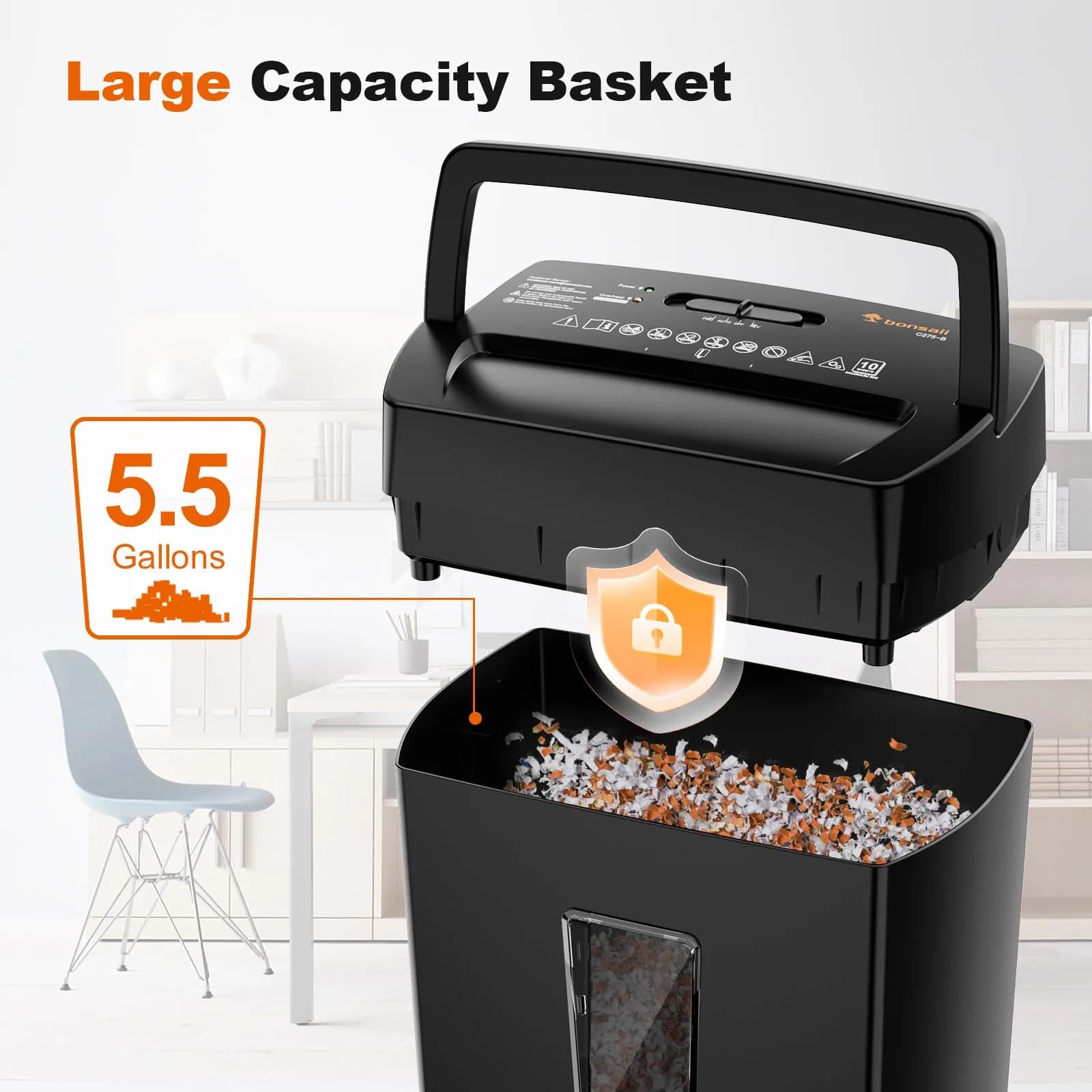 Bonsaii Micro Cut Paper Shredder 10-Sheet 5.5-Gallon Black | P-4 Security Level, Shreds Credit Cards, Staples and Paper Clips, 5-minute Run Time, Small Shredder for Home Office, C275-B - view 6