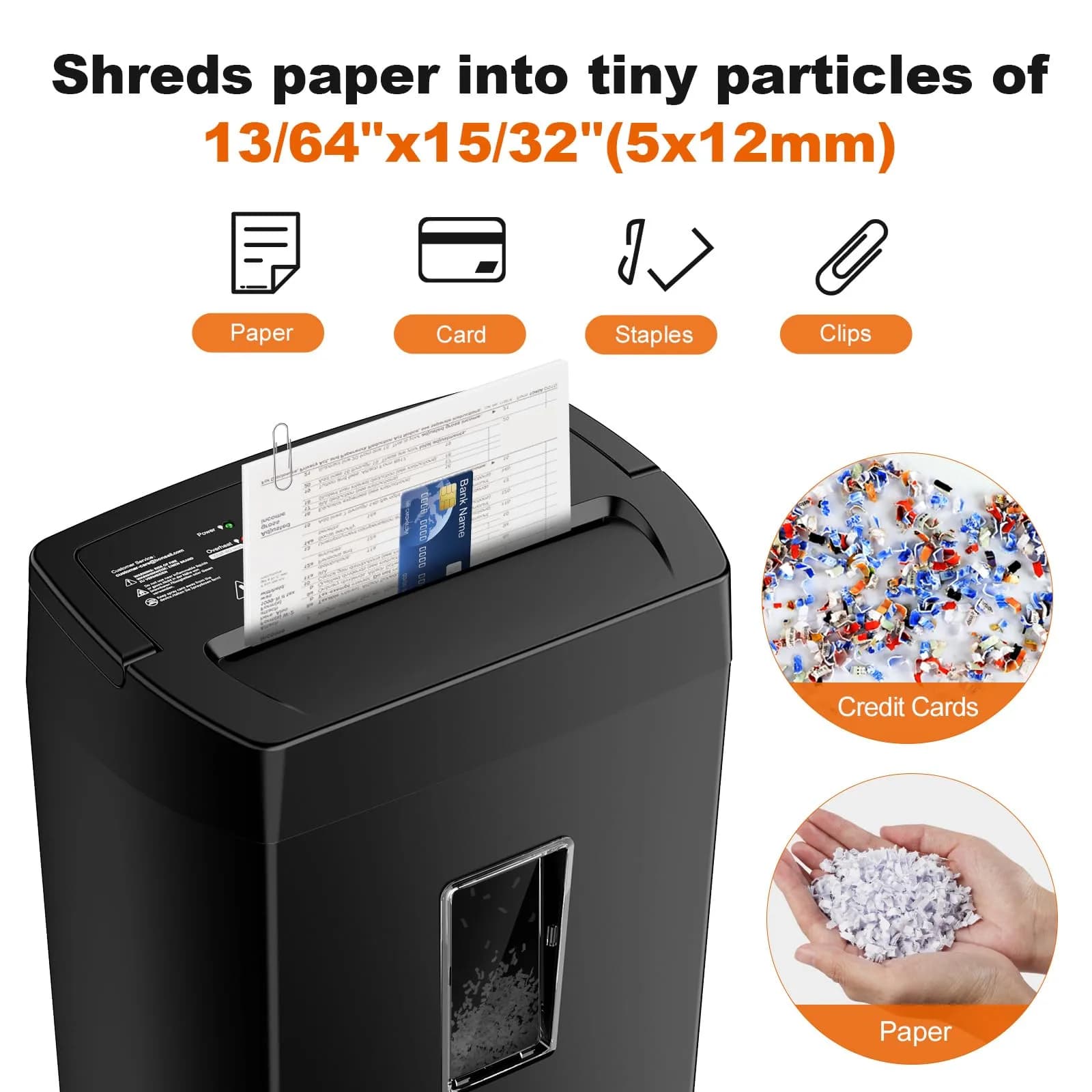 Bonsaii 12-Sheet Cross-Cut Paper Shredder with Transparent Window, P-4 Security Level - Black / Large - view 2