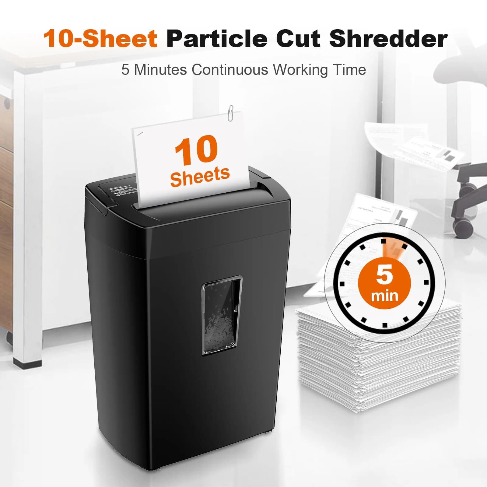 Bonsaii 12-Sheet Cross-Cut Paper Shredder with Transparent Window, P-4 Security Level - Black / Large - view 3