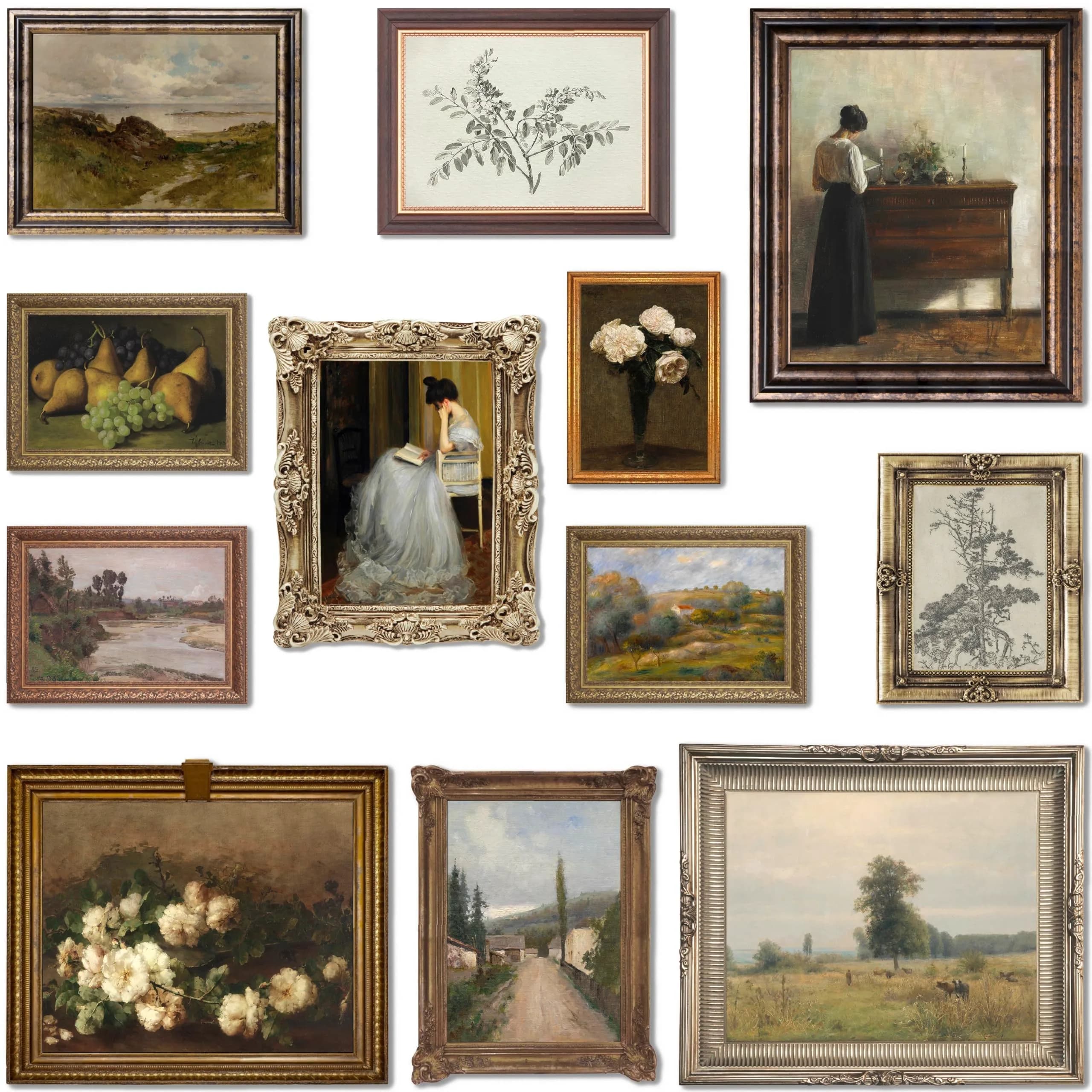 LANCHI95 12 Pcs Unframed Vintage Moody Reading Art - Dark Academia Decor, Vintage Posters for Room, Moody gallery wall art, Eclectic French Country Pictures Wall Decor for Bedroom