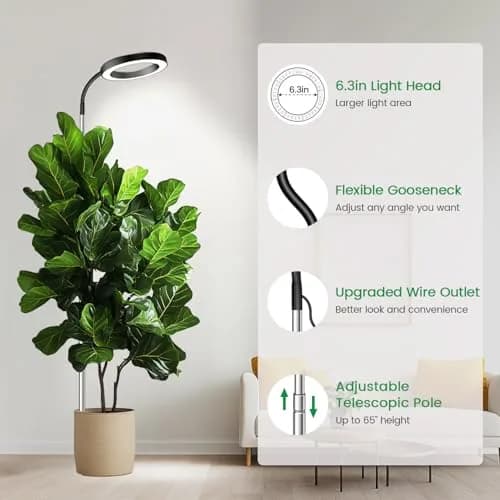 Garpsen Full Spectrum LED Grow Light 65'' Height Adjustable Halo Plant Light with 3 Color Modes & 5 Dimmable Levels | 80 LEDs thumbnail 6