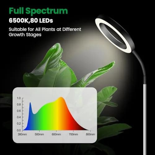 Garpsen Full Spectrum LED Grow Light 65'' Height Adjustable Halo Plant Light with 3 Color Modes & 5 Dimmable Levels | 80 LEDs thumbnail 3